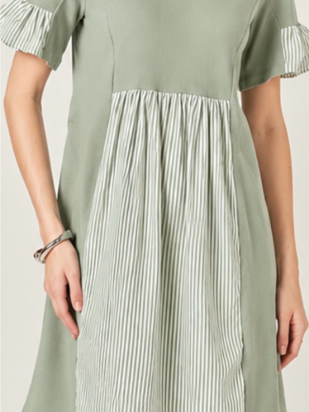English Factory Sage Green Striped Panel Dress